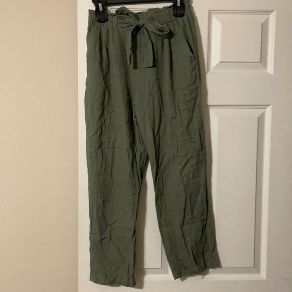 Hyped Unicorn olive paper bag pants